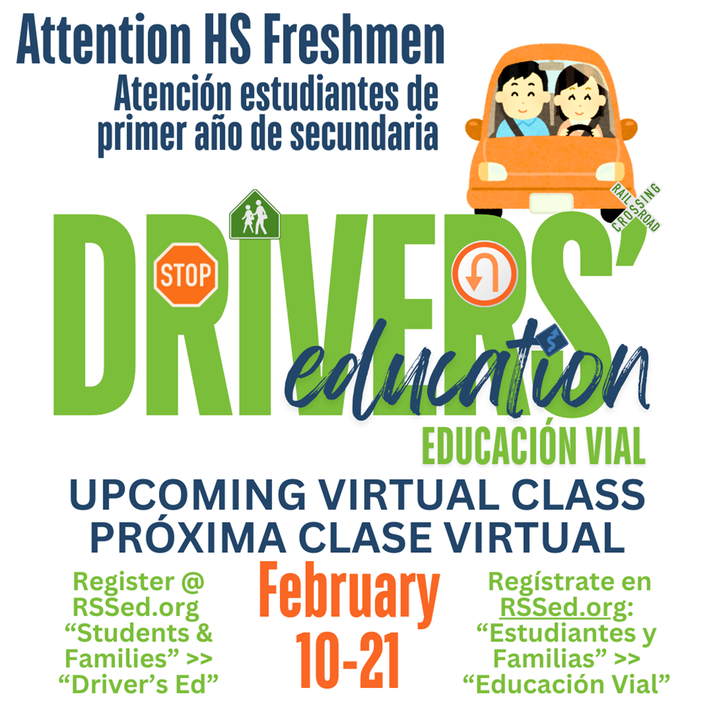 Attention HS freshmen: Driver's Education Upcoming Virtual Class February 10 - February 21. Registe 